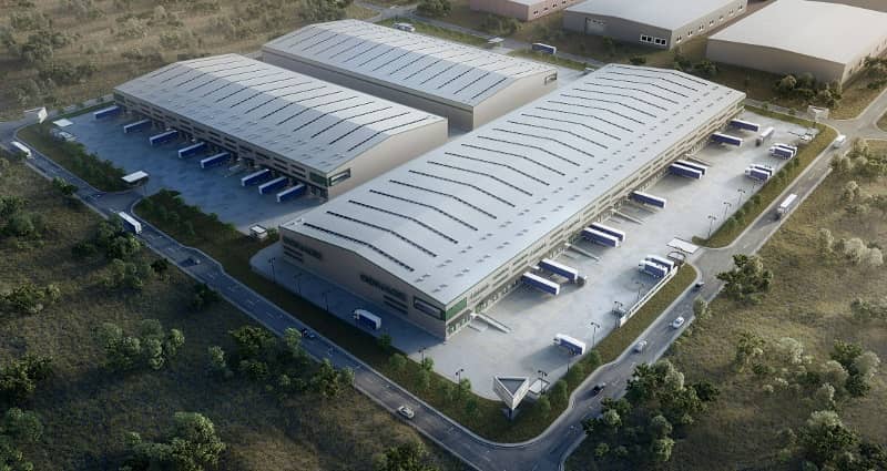 Aerial view of an industrial logistics park